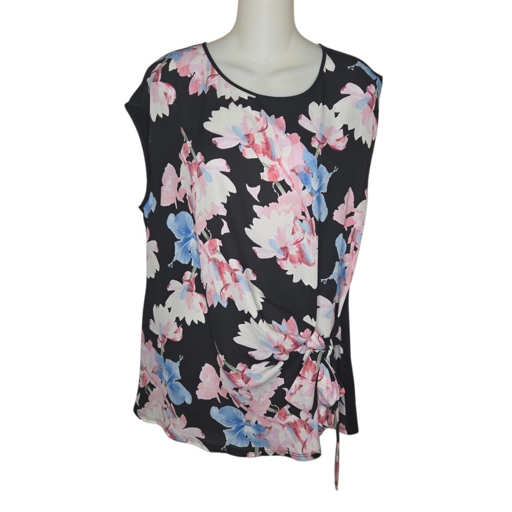 Vince Camuto Floral Sleeveless Tie-Side Blouse Top, Size Large
